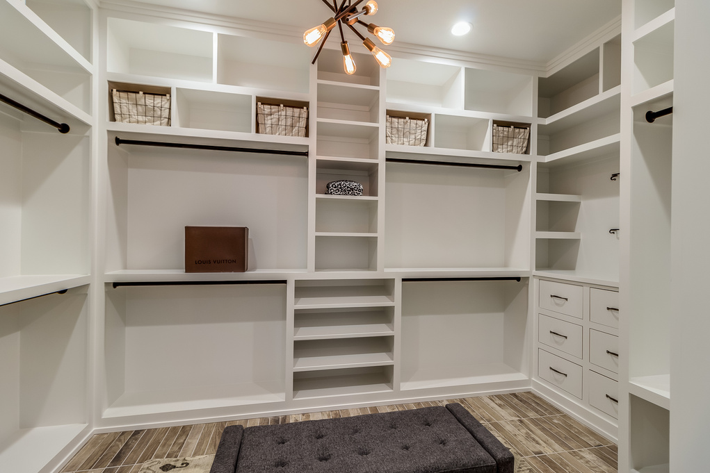 Built in shelves in luxury master closet